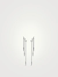 18K White Gold Pearl And Diamond Drop Chain Earrings