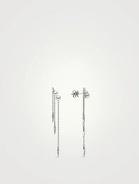 18K White Gold Pearl And Diamond Drop Chain Earrings