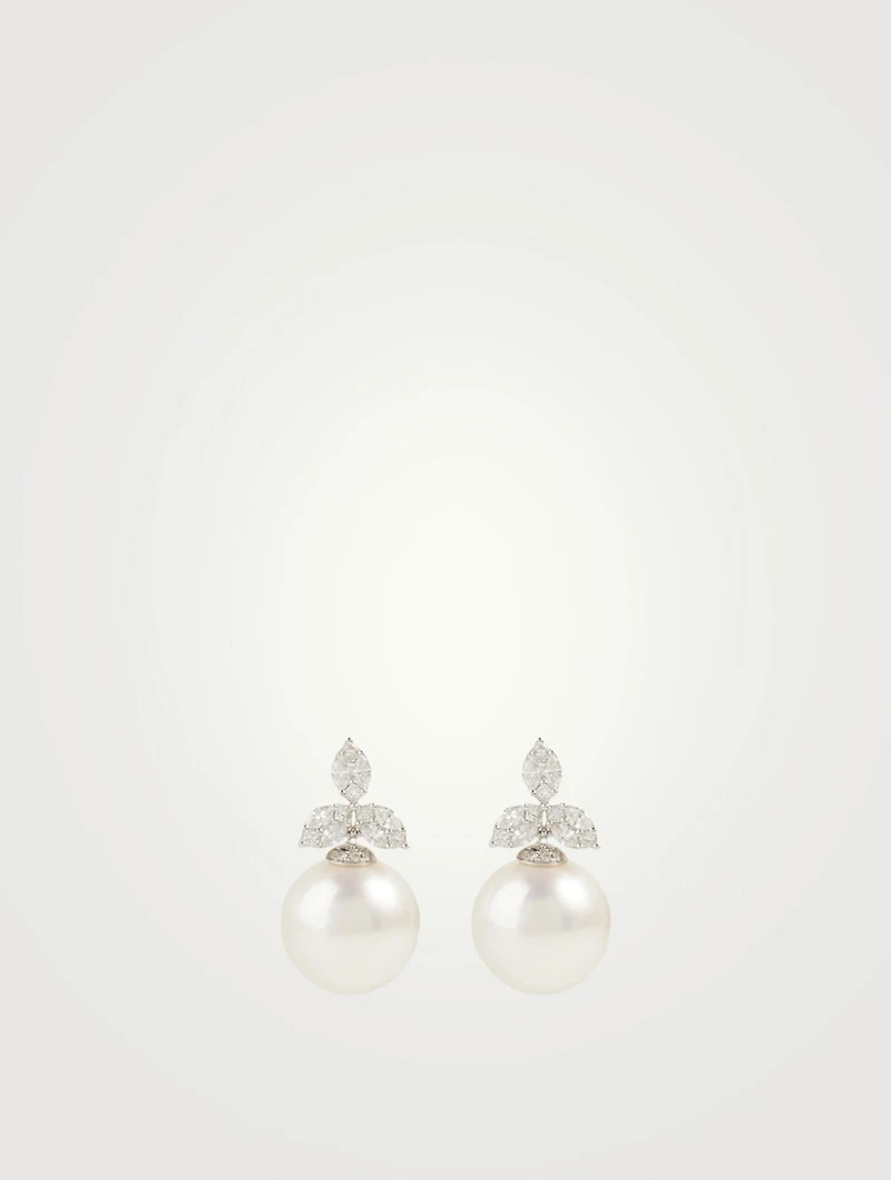 18K White Gold Pearl Earrings With Diamonds