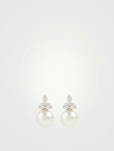 18K White Gold Pearl Earrings With Diamonds