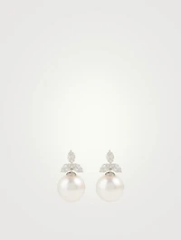18K White Gold Pearl Earrings With Diamonds