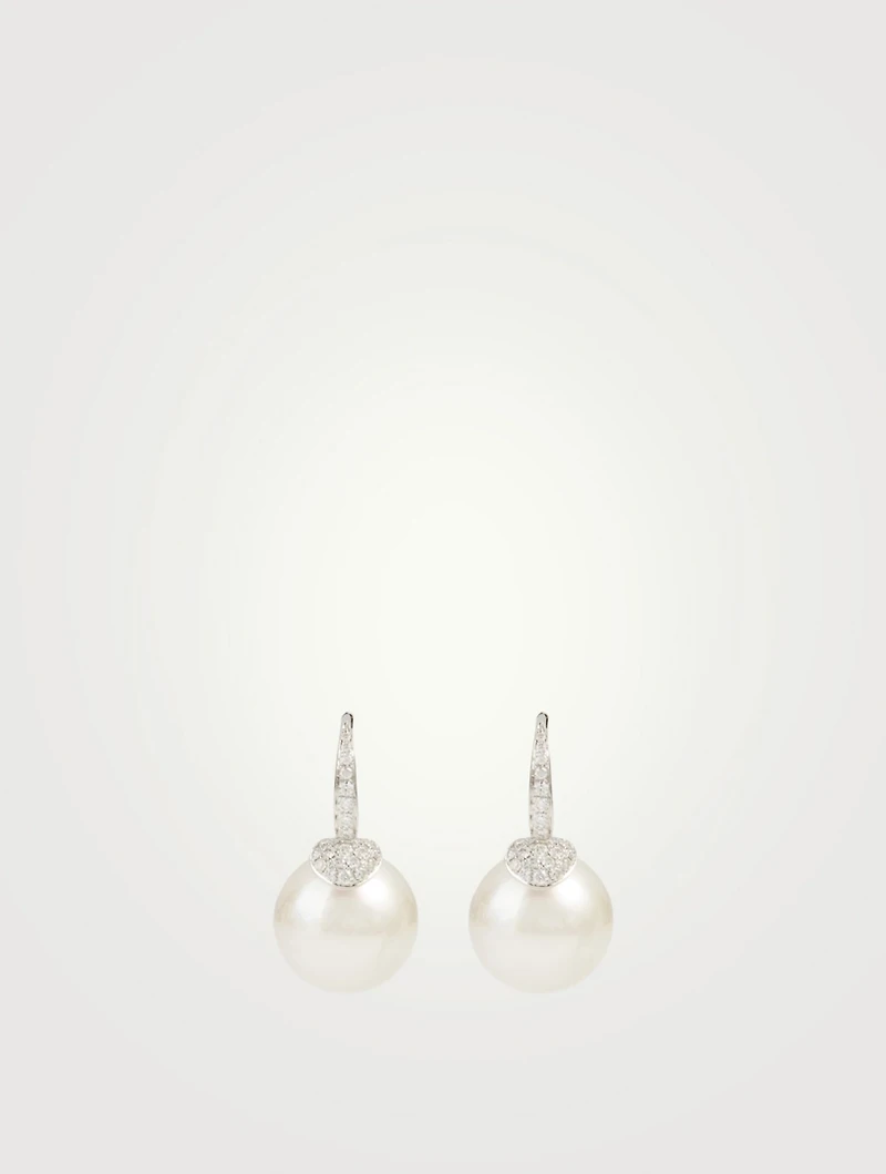 18K White Gold Pearl Earrings With Diamonds