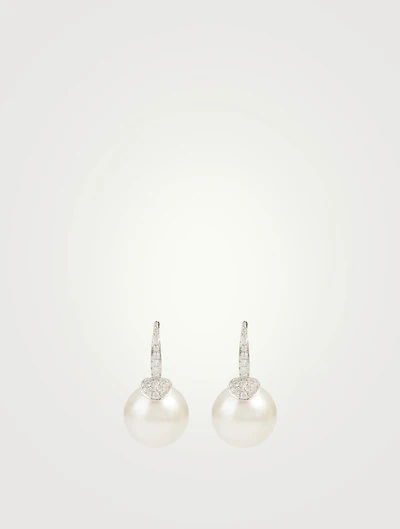 18K White Gold Pearl Earrings With Diamonds