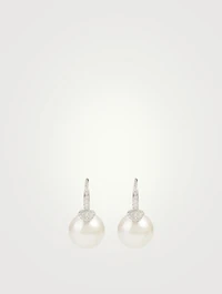 18K White Gold Pearl Earrings With Diamonds
