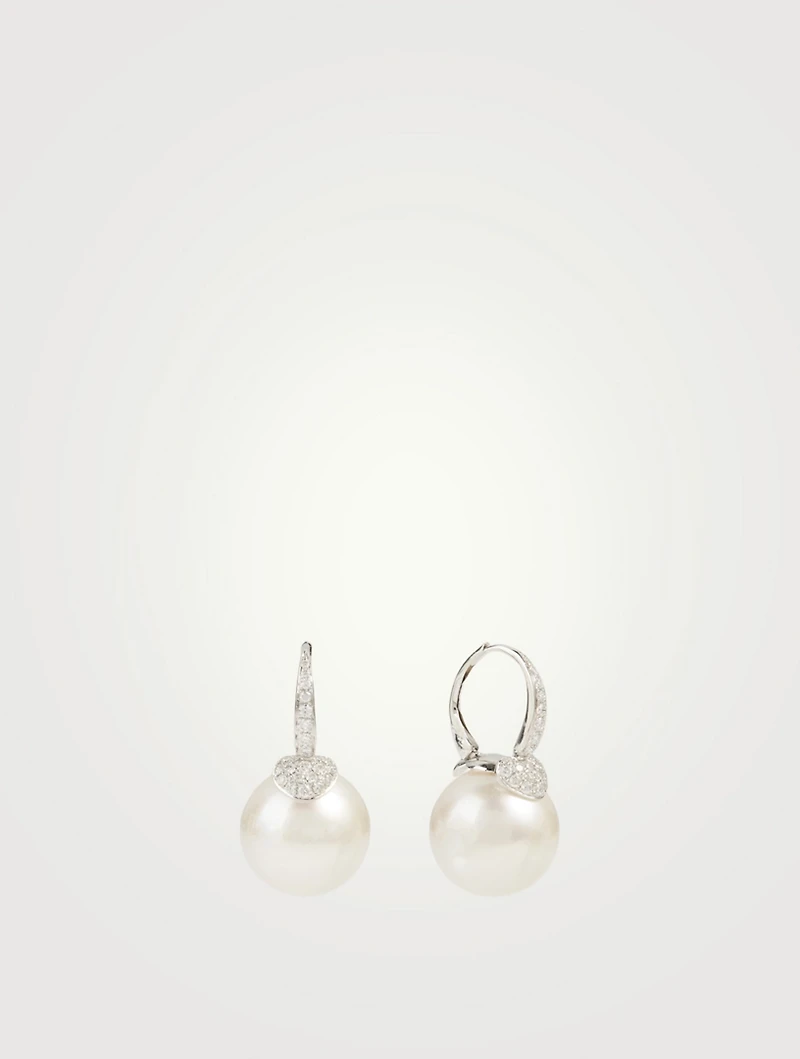 18K White Gold Pearl Earrings With Diamonds