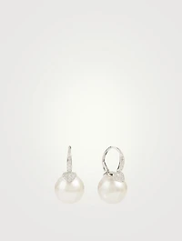 18K White Gold Pearl Earrings With Diamonds