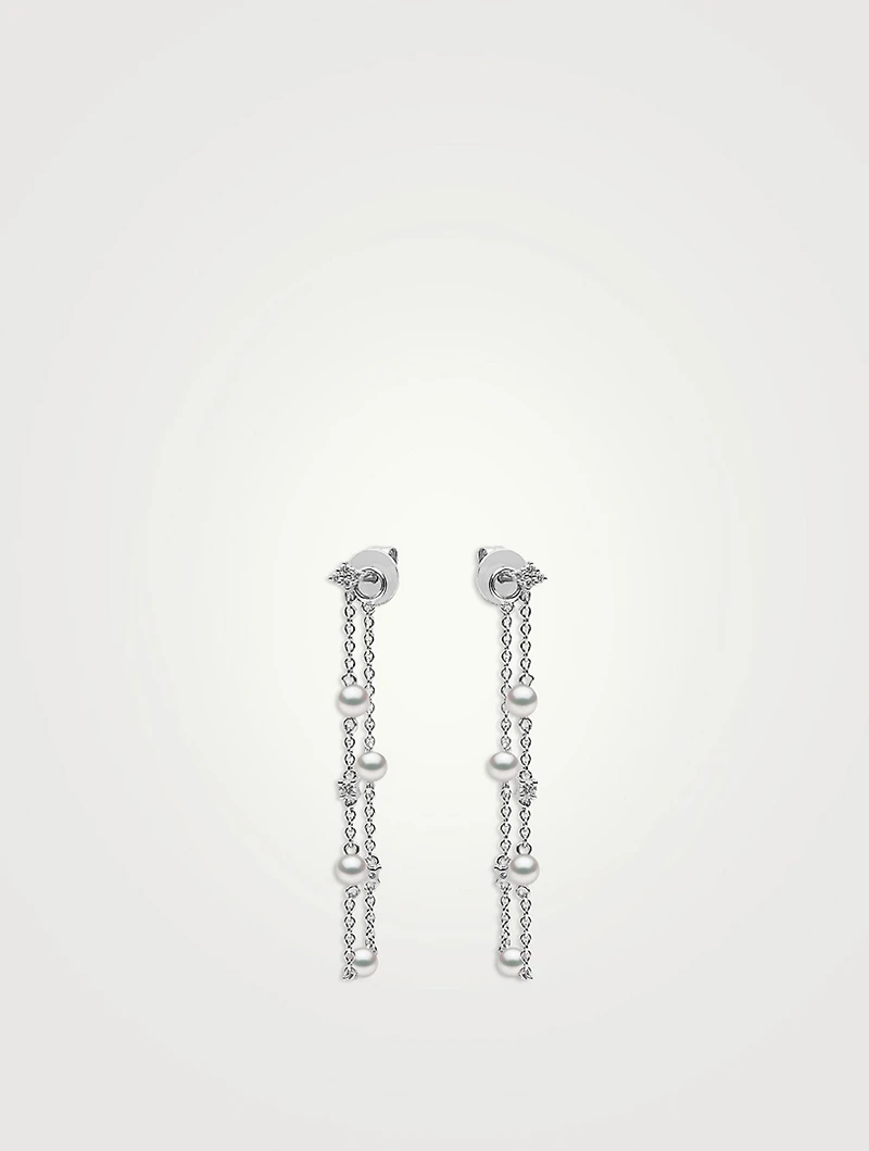 18K White Gold Freshwater Pearl And Diamond Earrings