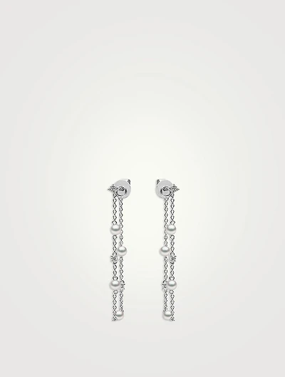 18K White Gold Freshwater Pearl And Diamond Earrings