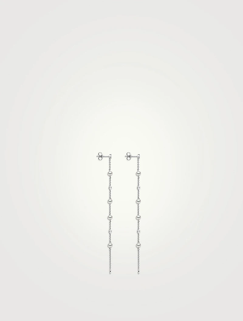 18K White Gold Freshwater Pearl And Diamond Earrings
