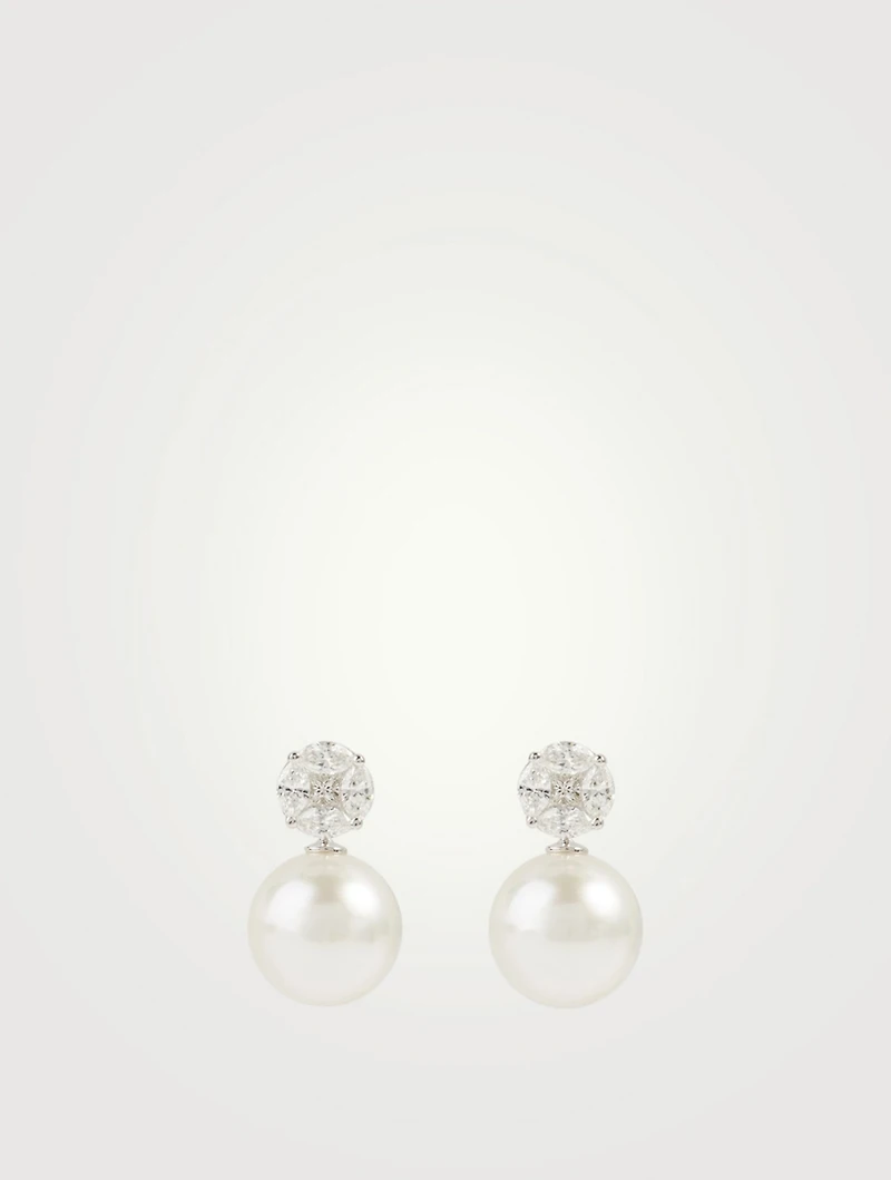 18K White Gold Pearl And Diamond Earrings