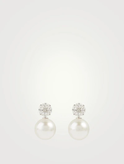 18K White Gold Pearl And Diamond Earrings