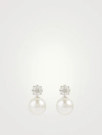 18K White Gold Pearl And Diamond Earrings