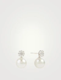 18K White Gold Pearl And Diamond Earrings