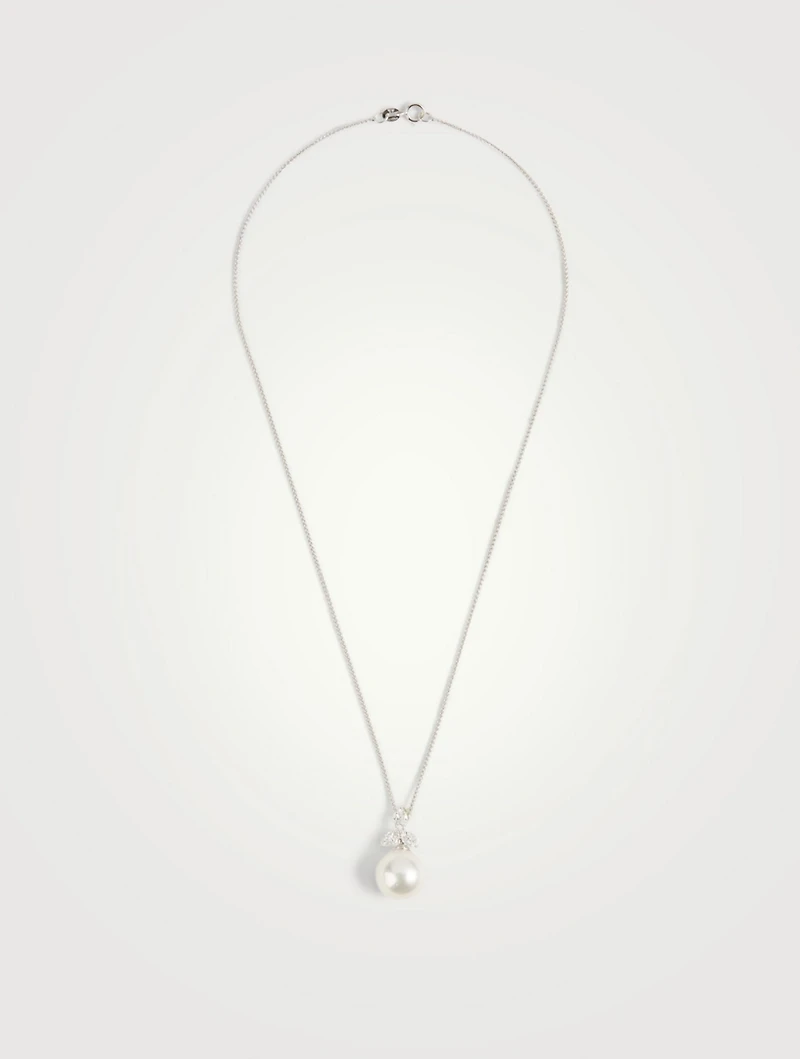 18K White Gold Pearl And Diamond Pendant Necklace