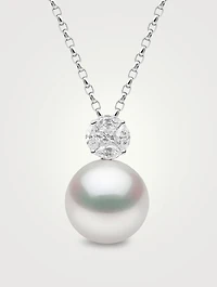 18K White Gold Pearl And Diamond Pendant Necklace