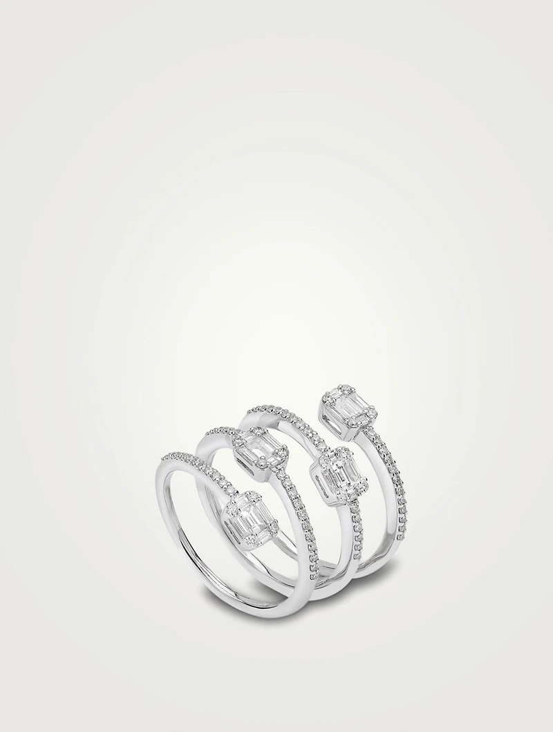 18K White Gold Spiral Ring With Diamonds