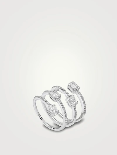 18K White Gold Spiral Ring With Diamonds