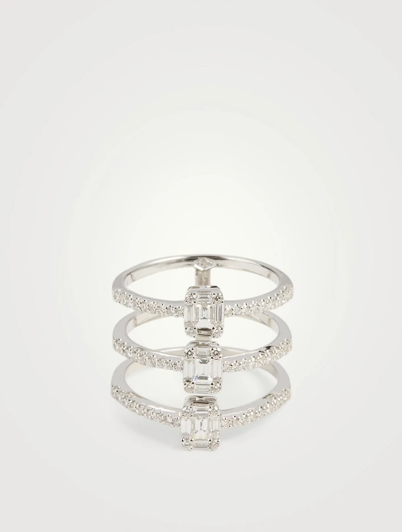 18K White Gold Triple Band Ring With Diamonds