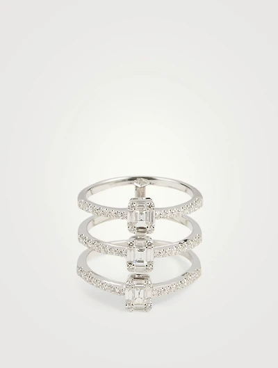 18K White Gold Triple Band Ring With Diamonds