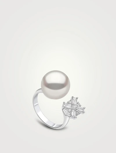 18K White Gold Pearl And Diamond Ring