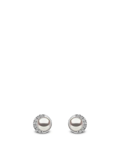 18K White Gold Pearl Stud Earrings With Diamonds