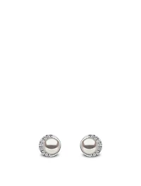 18K White Gold Pearl Stud Earrings With Diamonds