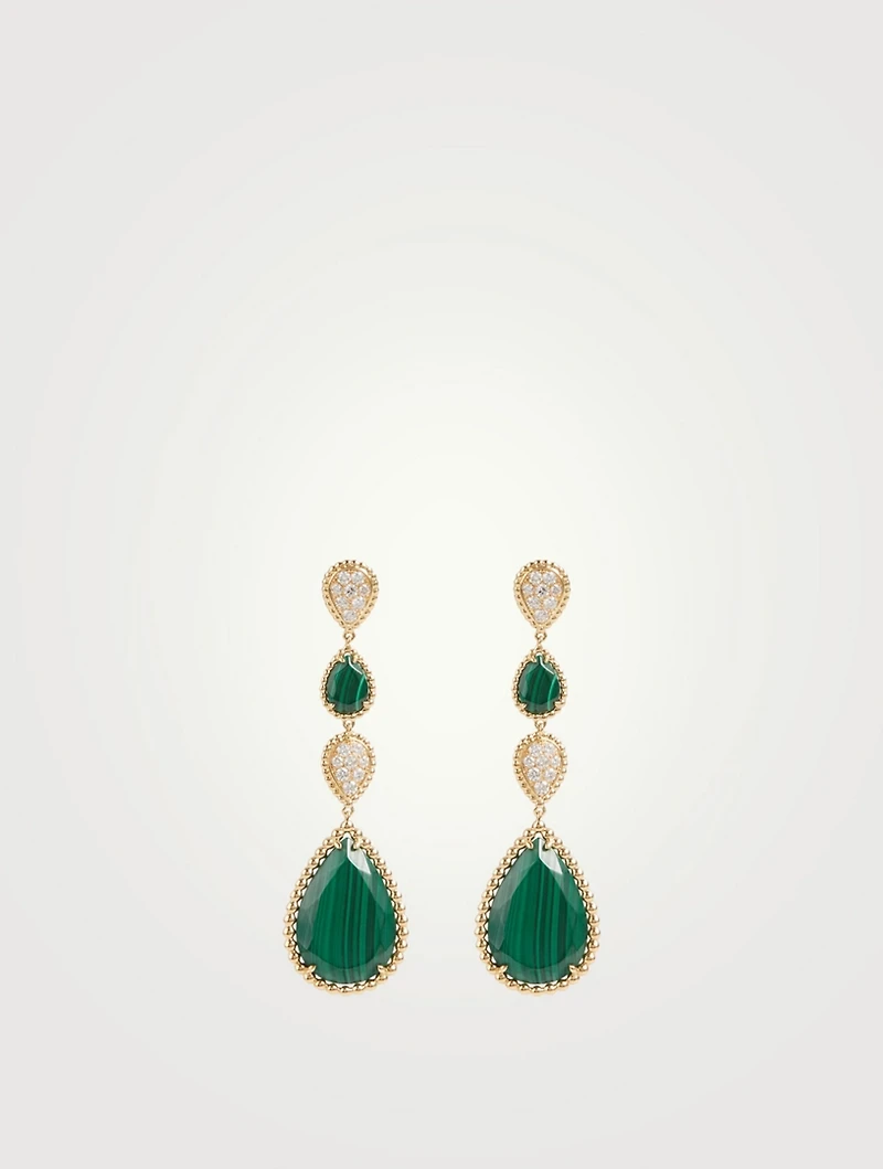 Serpent Bohème Gold Pendant Earrings With Malachite And Diamonds