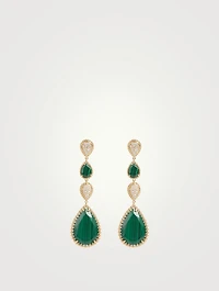 Serpent Bohème Gold Pendant Earrings With Malachite And Diamonds