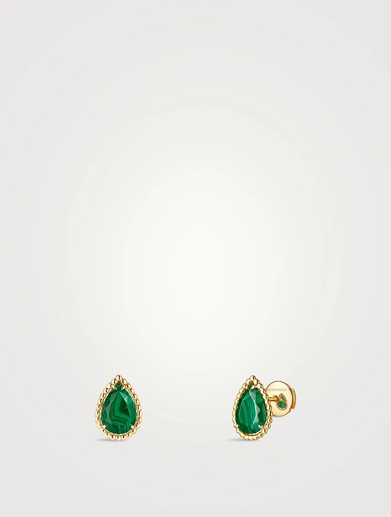 Serpent Bohème Gold Earrings With Malachite