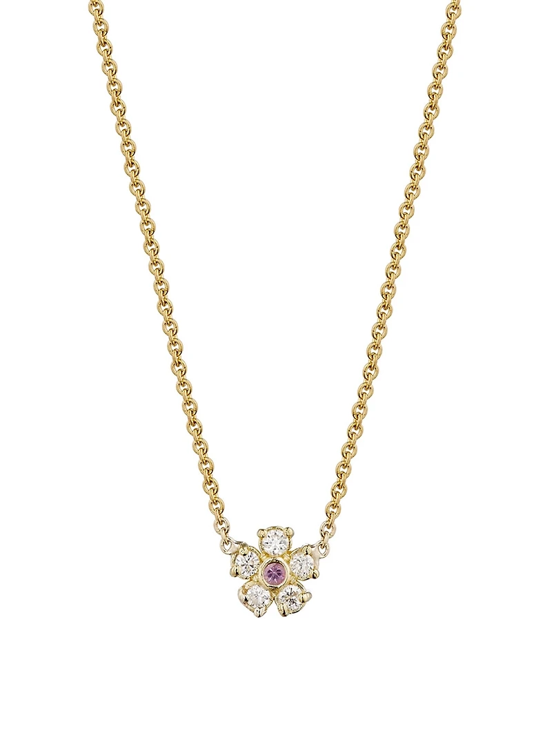 18K Gold Flower Necklace With Pink Sapphire And Diamonds