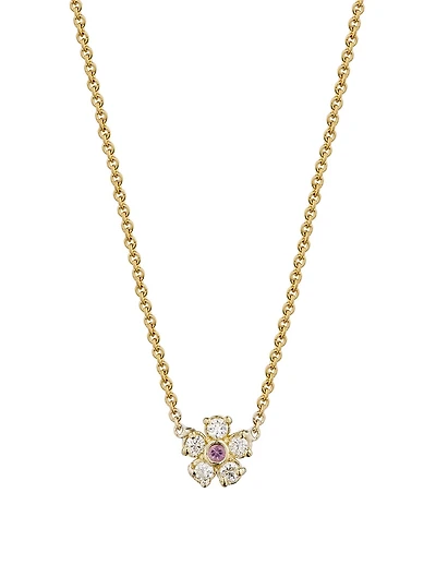 18K Gold Flower Necklace With Pink Sapphire And Diamonds