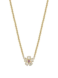 18K Gold Flower Necklace With Pink Sapphire And Diamonds