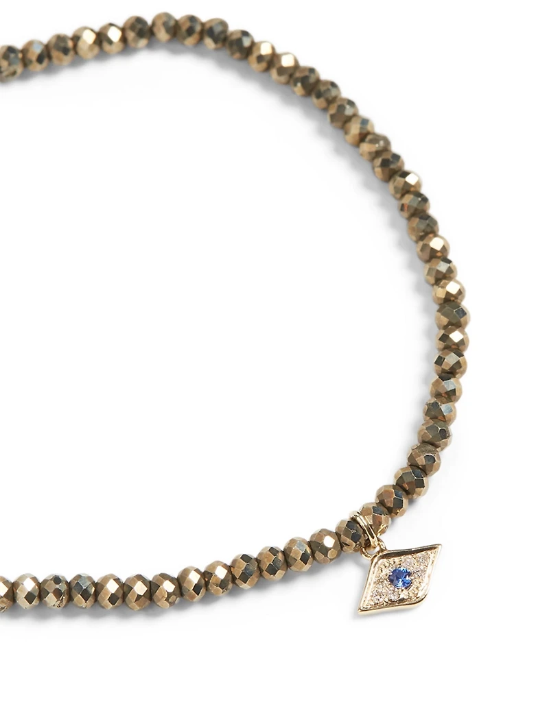 Beaded Bracelet With 14K Gold Baby Evil Eye Sapphire And Diamond Charm