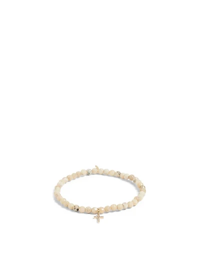Beaded Bracelet With 14K Gold Small Cross Diamond Charm