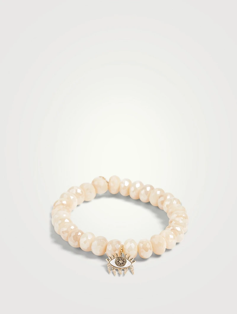 Beaded Bracelet With 14K Gold Small Kaleidoscope Eye Diamond Fringe Charm