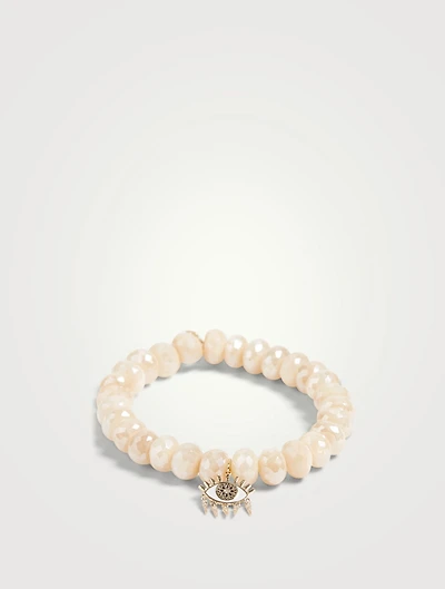 Beaded Bracelet With 14K Gold Small Kaleidoscope Eye Diamond Fringe Charm