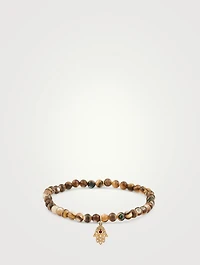 Beaded Bracelet With 14K Gold Baby Hamsa Diamond And Ruby Charm