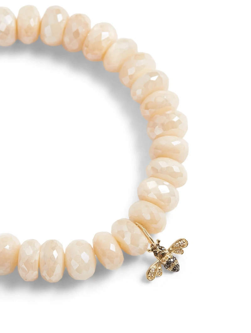 Beaded Bracelet With 14K Gold Small Diamond And Sapphire Bee Charm