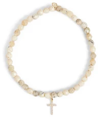 Beaded Bracelet With 14K Gold Small Diamond Cross Charm