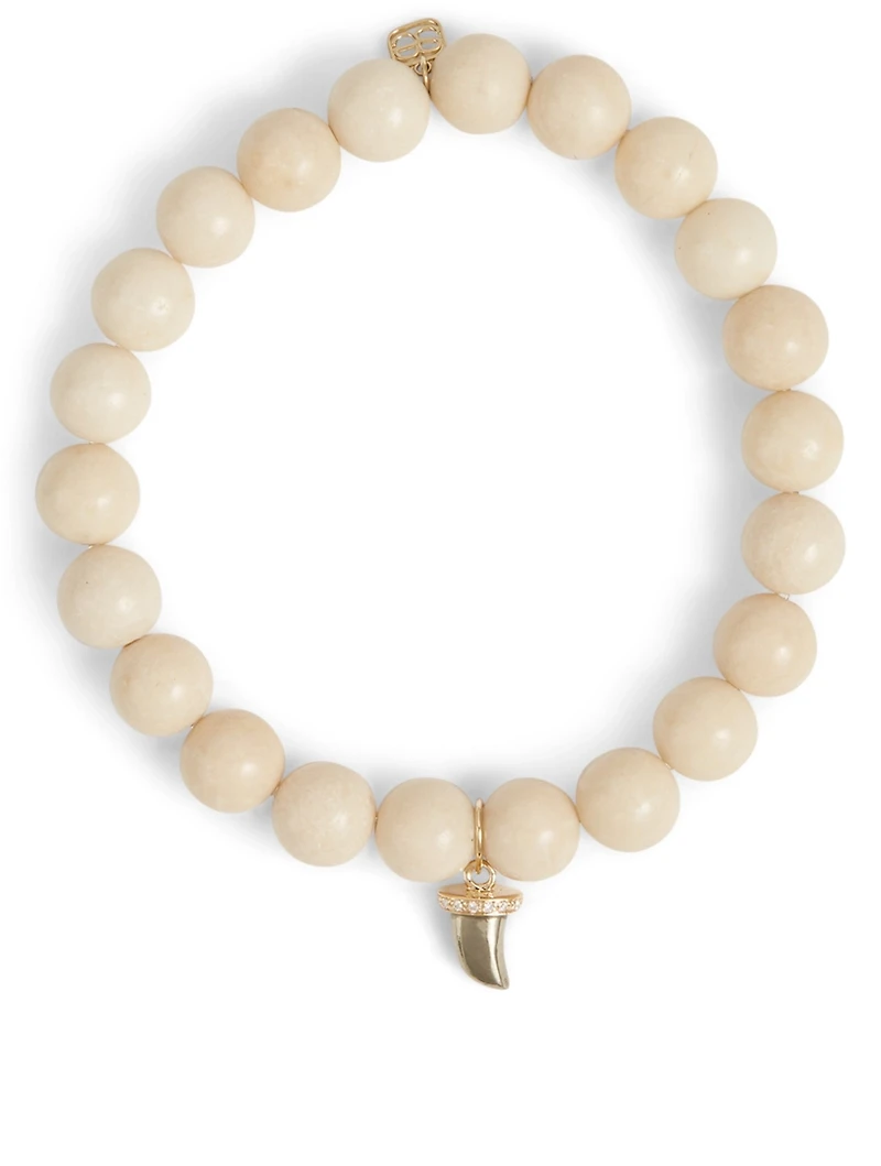 Beaded Bracelet With 14K Gold Pyrite And Diamond Horn Charm