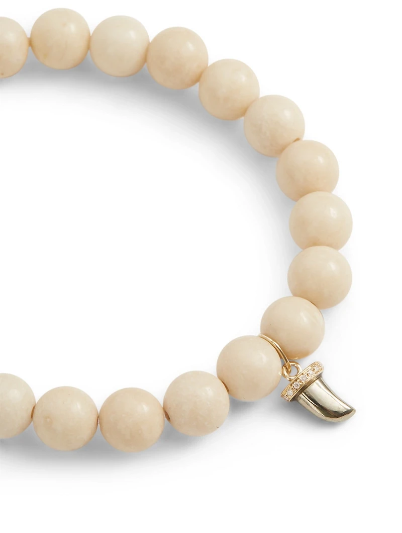 Beaded Bracelet With 14K Gold Pyrite And Diamond Horn Charm