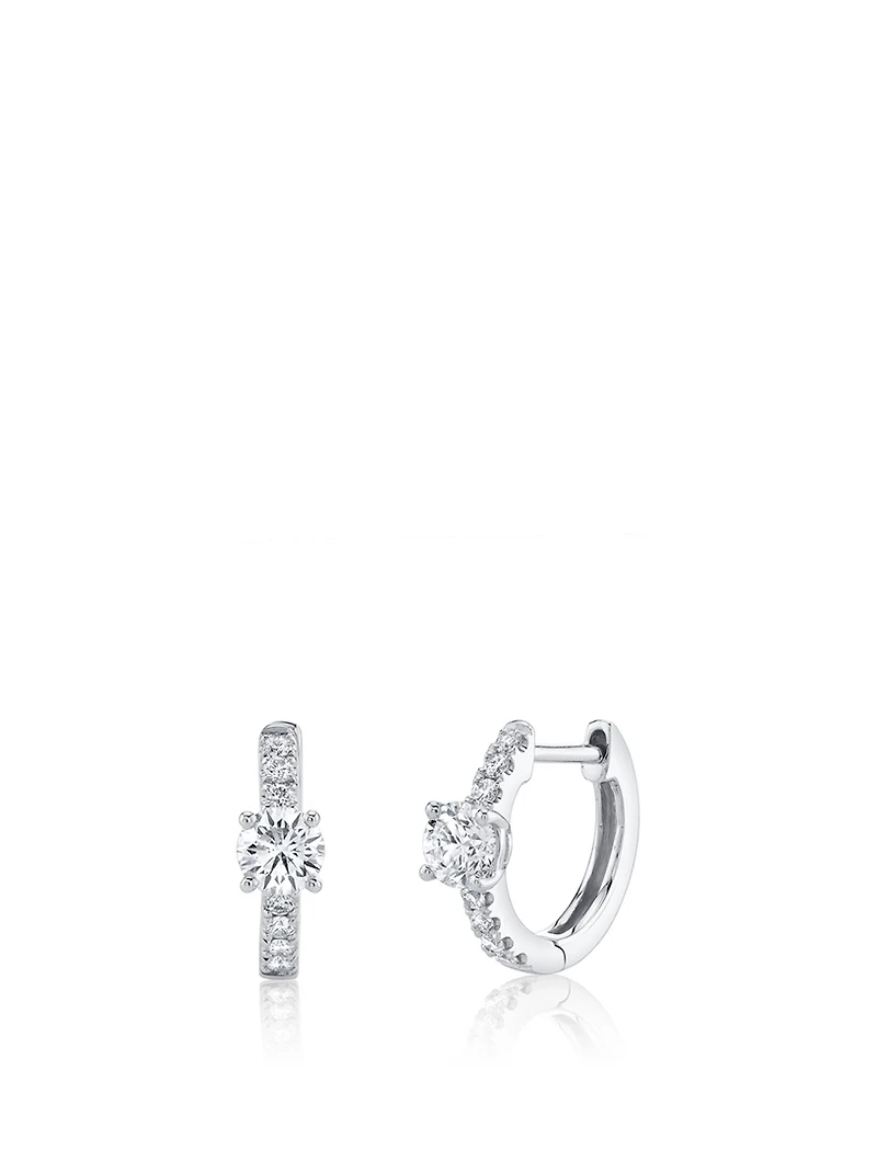 18K Gold Huggie Hoop Earrings With Diamonds