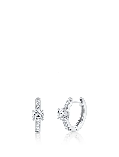 18K Gold Huggie Hoop Earrings With Diamonds