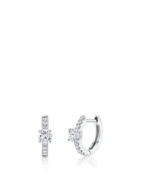18K Gold Huggie Hoop Earrings With Diamonds