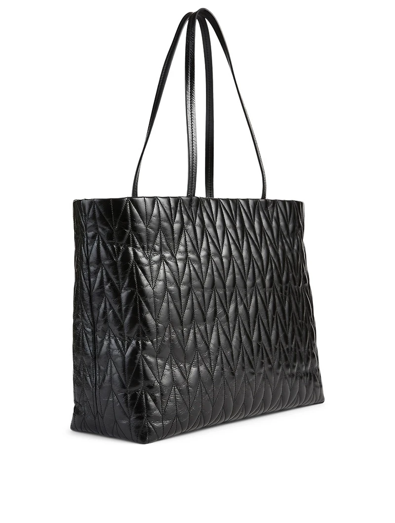 Quilted Shiny Leather Tote Bag