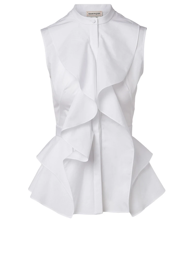 Cotton Sleeveless Ruffle Shirt