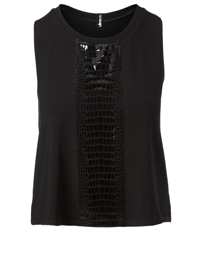 Racerback Tank Top With Croc-Embossed Stripe
