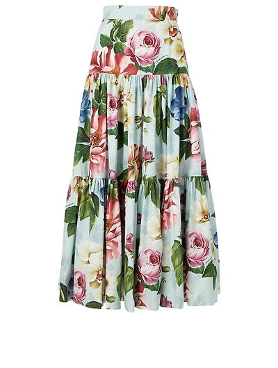 Cotton Tiered Long Skirt Floral Print