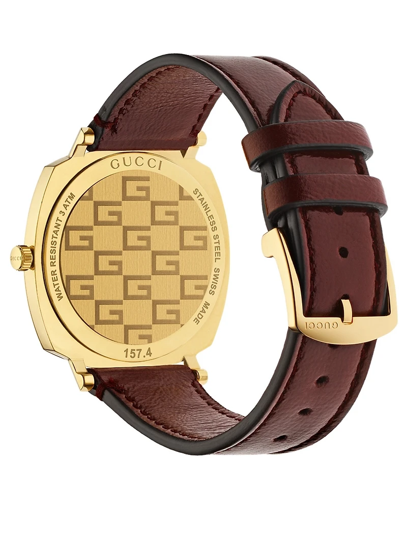 Grip Gold PVD Leather Strap Watch
