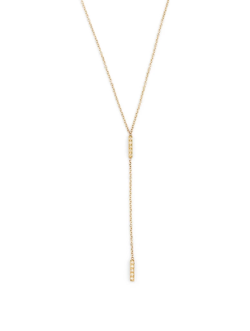 Gold Short Bar Lariat Necklace With Diamonds